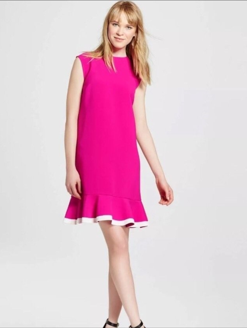 Victoria Beckham for Target Hot Pink Shift Dress with Ruffle Hem XS